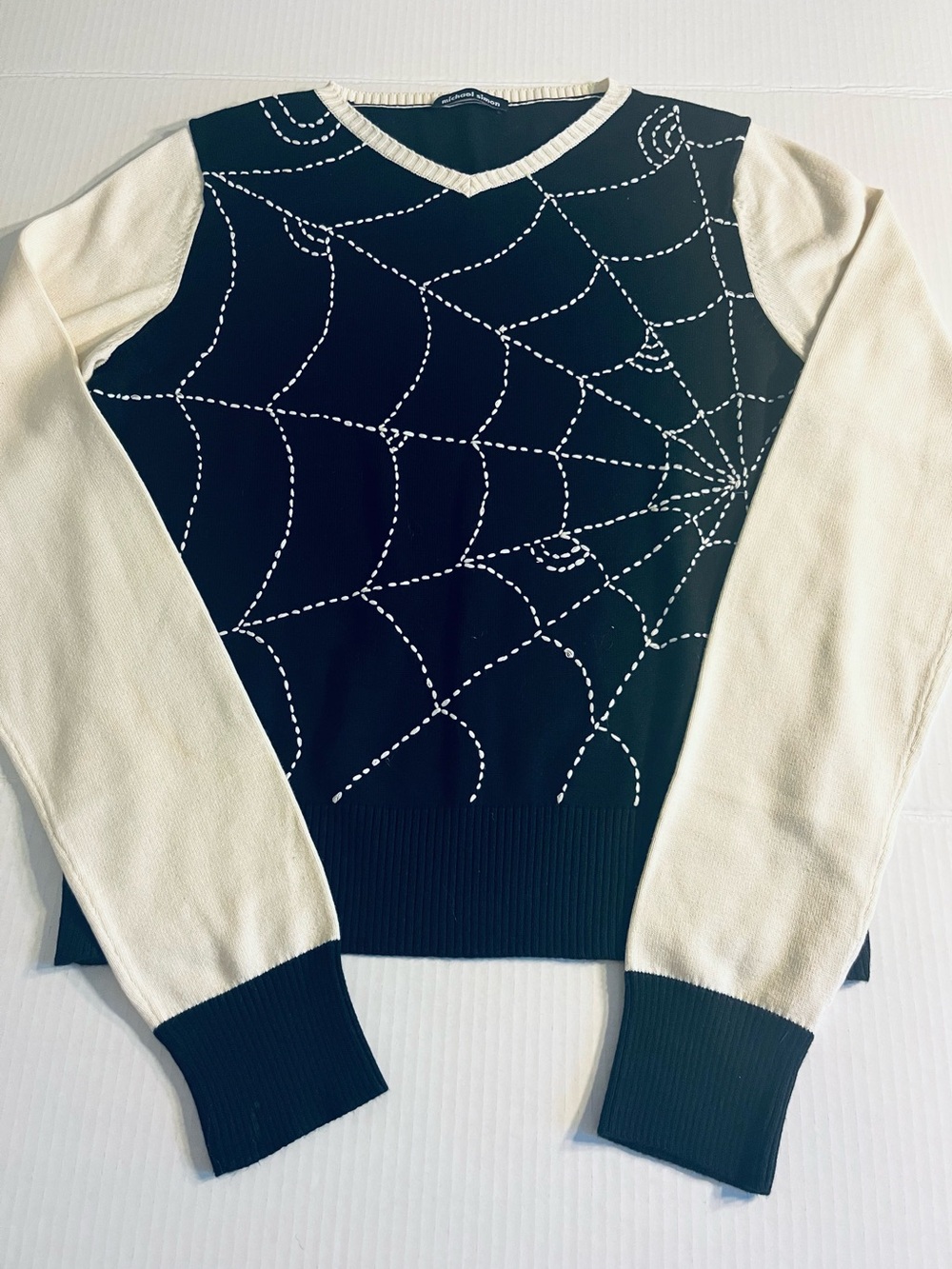 Michael Simon Spiderweb V-Neck Knit Sweater
